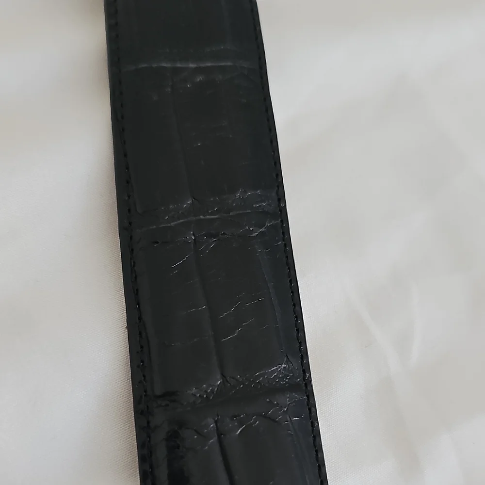 Onyx Black Leather Belt with Gold-Tone Western Buckles